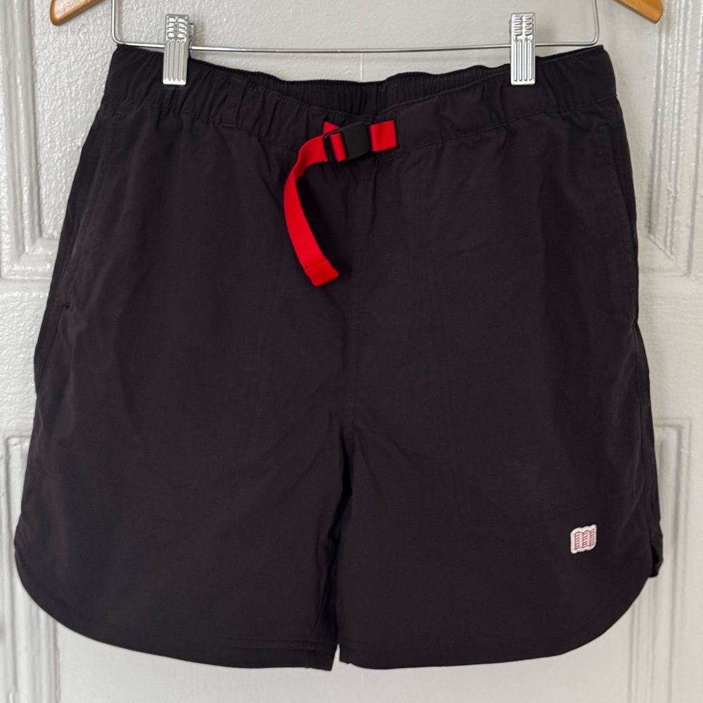 Topo Designs Black Men’s River Shorts with Red Belt, Size M